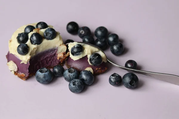 Ripe Blueberries Blueberry Dessert Light Background Close — Stock Photo, Image