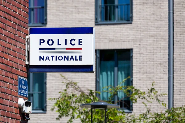 Стандартний Знак Поліцейської Національної Поліції Межами Поліцейського Відділку Центрі Єнса — стокове фото