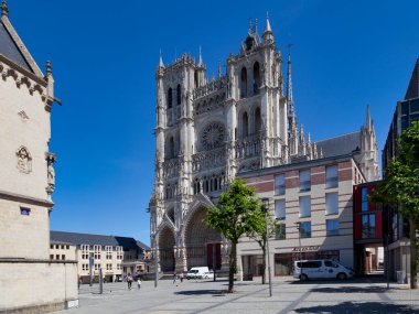 Amiens, France - May 30 2020: The Cathedral Basilica of Our Lady of Amiens or simply Amiens Cathedral, is a Roman Catholic church. clipart