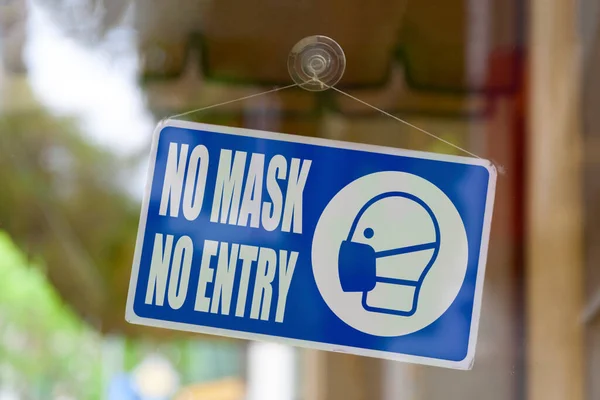 Close Blue Closed Sign Window Shop Displaying Message Mask Entry — Stock Photo, Image