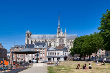 Amiens, France - May 30 2020: The Cathedral Basilica of Our Lady of Amiens (French: Basilique Cathedrale Notre-Dame d'Amiens), or simply Amiens Cathedral, is a Roman Catholic church. clipart