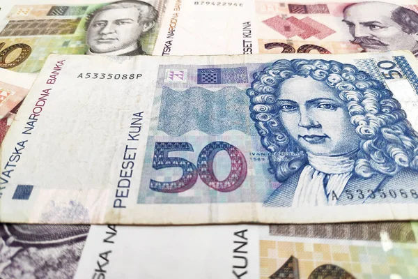 Zbliżenie Stos Chorwackich Banknotów Kuna — Zdjęcie stockowe