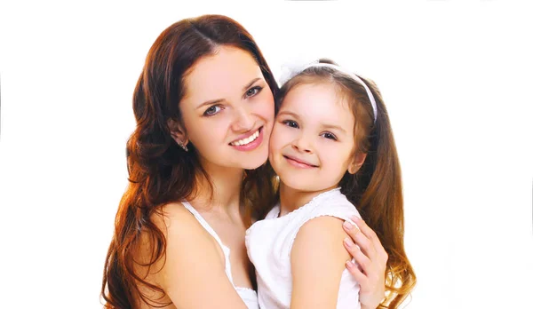 Portrait close-up cheerful mother and little child daughter isol — Stock Photo, Image