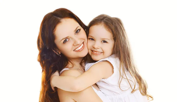 Portrait close-up happy smiling mother with her little child dau — Stock Photo, Image