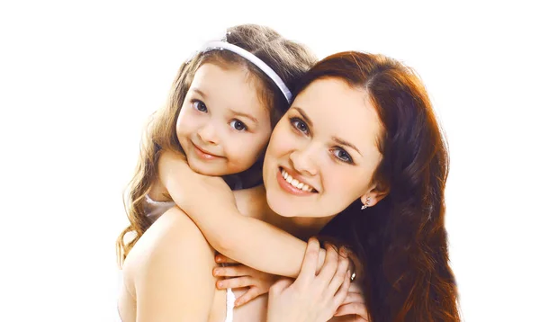 Portrait close-up happy smiling mother with her little child dau — Stock Photo, Image