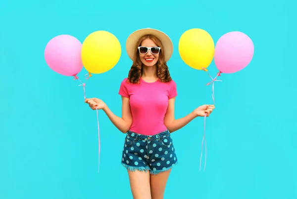 Verano Colorida Imagen Alegre Joven Sonriente Feliz Con Globos Color — Foto de Stock