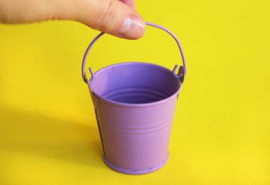 Minyatür, boş bir leylak kovası alır parlak sarı bir arka planda yatar.