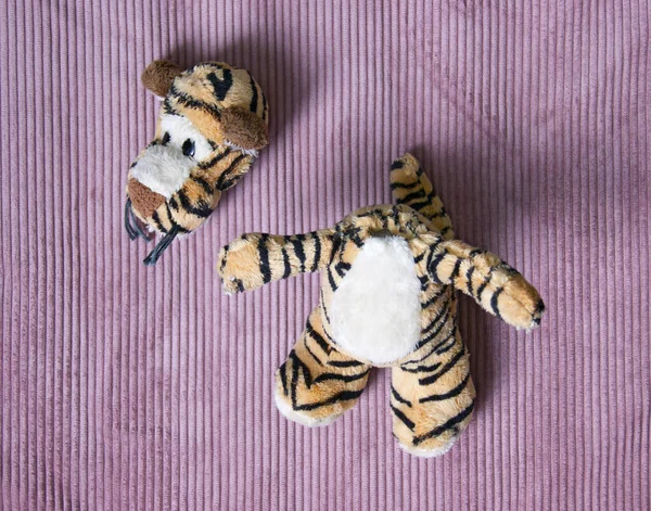 Tigre Peluche Con Cabeza Rota Juguete Roto — Foto de Stock