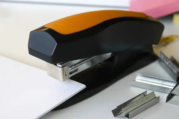 Classic Black Office Stapler Documents Work Field — Stock Photo, Image