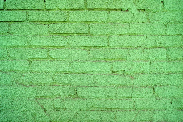 Green painted brick wall background, abstract architecture pattern. Old Urban street. Building\'s facade.