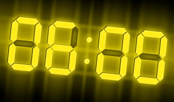 Yellow Glowing Neon Digital Clocks Dark Show Time — Stock Photo, Image