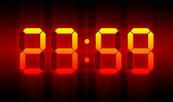 Red Yellow Glowing Digital Clocks Dark Show Time — Stock Photo, Image