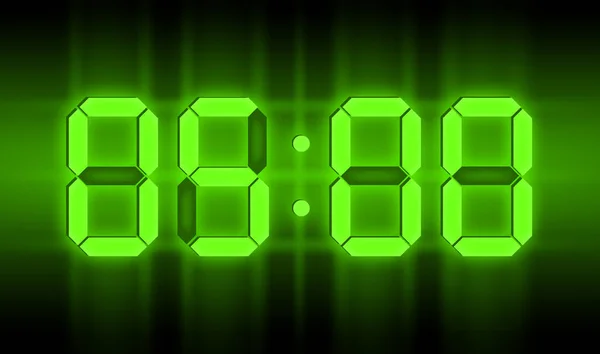 Green Glowing Neon Digital Clocks Dark Show Time — стоковое фото