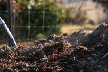 Avustralya 'da gübre yığınları, Tazmanya Avustralya' da dönen organik termofilik gübre. 
