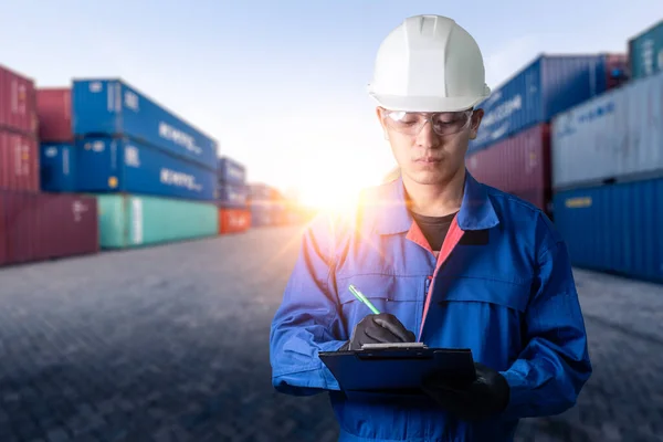 Abstract Image Engineer Container Yard Sunrise Concept Engineering Shipping Shipyard — Stock Photo, Image