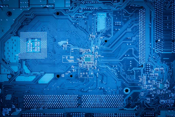 Bilgisayar anakartındaki baskı devrelerinin soyut görüntüsü. bilgisayar ana tahtası arkaplanı.