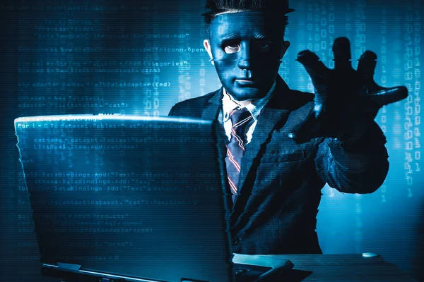 Das Abstrakte Bild Des Hackers Der Einen Laptop Benutzt Und — Stockfoto