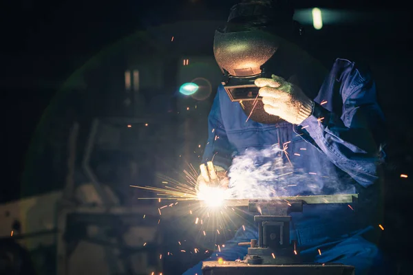 The worker working via the welding method. the concept of welding, machinery, industrial4.0 and manufacturing.