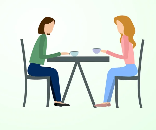 两个漂亮的朋友女人在咖啡店边喝酒边友好地交谈 白色背景的矢量图解 — 图库矢量图片