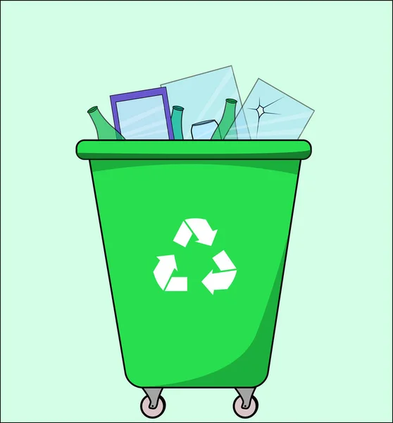 Çöp Konteynırında Cam Var Geri Dönüşüm Için Atık Ayıklama Çöp — Stok Vektör