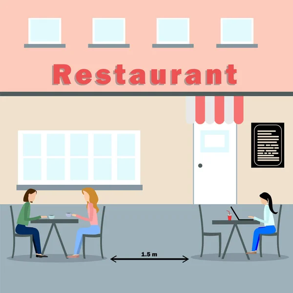 Post Quarantaine Restaurant Quarantaine Sociale Afstand Beperkte Zitplaatsen Fysieke Capaciteit — Stockvector