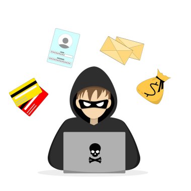 Dizüstü bilgisayar simgesindeki hacker.