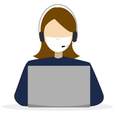 Kadın ve erkek dizüstü bilgisayarlarda çalışıyor, çevrimiçi çalışıyor sosyal mesafeyi koruyor, koronavirüs kavramını koruyor. Merkezi ara. Covid-19. Vektör illüstrasyonu.