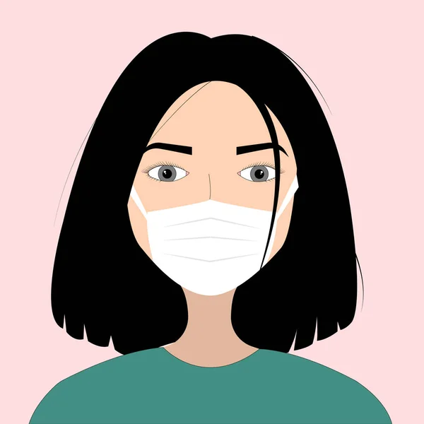 Woman wearing disposable medical surgical face mask to protect against high air toxic pollution city. stop the spread of viruses, help prevent hand-to-mouth transmissions. Vector illustration — Stock Vector