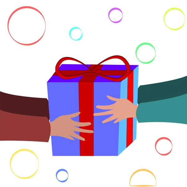 Caja Mano Regalo Caja Presente Donación Con Diversidad Apoyo Gente — Vector de stock