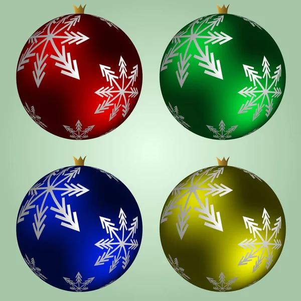 Año Nuevo Conjunto Bolas Navidad Rojo Verde Amarillo Azul Dibujo — Vector de stock