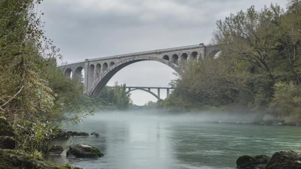 2014年10月13日 スロベニア ソルカン橋 Solkan Bridge スロベニア西部のノヴァゴリカ近くのソア川にかかるアーチ橋である — ストック動画