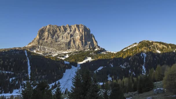 Langkofel Italien Oktober 2014 Zeitraffer Der Aufgehenden Sonne Einem Herbstmorgen — Stockvideo