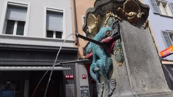 Winterthur Switzerland May 2020 Detail Old Fountain Historic Old Town — Stock Video