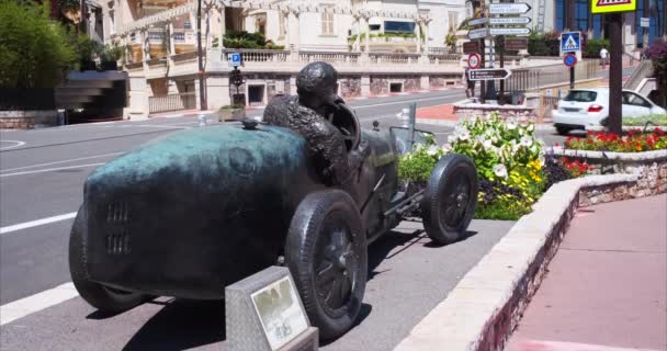 Monte Carlo Monaco Juli 2020 Bronzestatue Des Ersten Grand Prix — Stockvideo