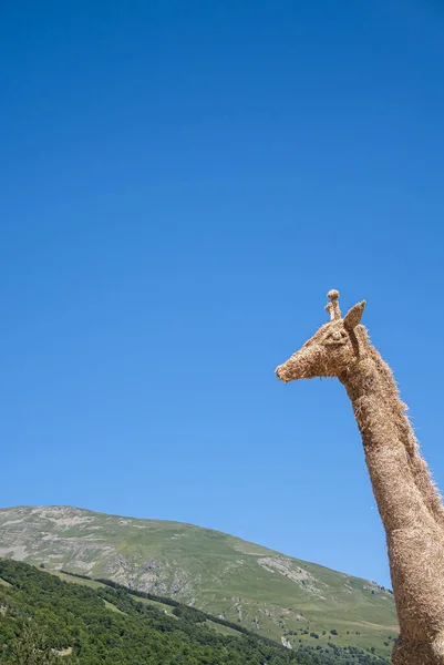 Les Verneys France Juillet 2020 Sculpture Paille Extérieure Une Girafe — Photo