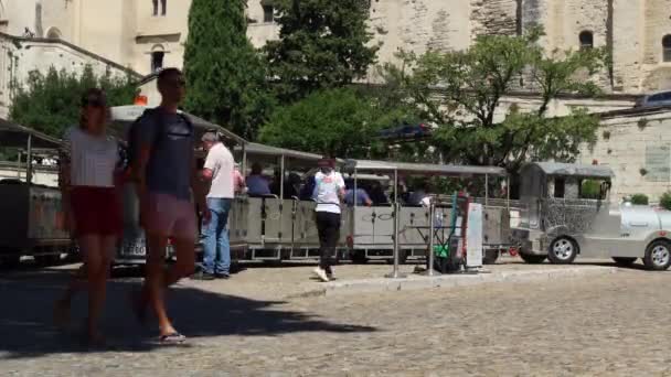 Avignon Franciaország 2020 Július Turisták Felszállnak Egy Turistavonatra Pápai Palota — Stock videók