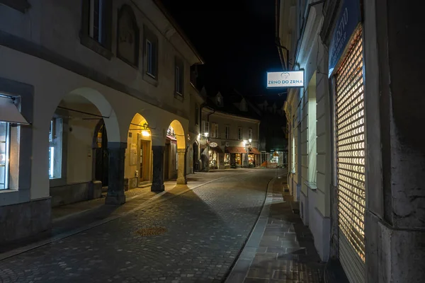 Любляна Словения Августа 2020 Года Иллюминированная Улица Трубара Старом Городе — стоковое фото