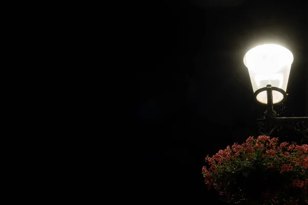 Ljubljana Slovenia August 2020 Lighted Street Lamp Night Ljubljana Wreath — Stock Photo, Image