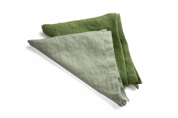Two Green Linen Organic Raw Cotton Serving Napkin Kitchen Towelette — Stock Photo, Image