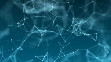 Mavi arka planda soyut kompozisyon. Bağlantı yapısı. Üçgenleri, noktaları ve çizgileri birleştiren bir arka plan. 3d oluşturma.