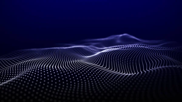 Wave of particles. Futuristic point wave. Abstract background with a dynamic wave. 3d rendering