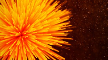 Noktalı ve çizgili soyut konsantrasyon küresi. Atom fizyonu 3D, kırmızı mavi havai fişekler, büyük patlama, ışık hızı. 3B görüntüleme