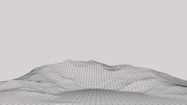 摘要矢量线框景观背景 3D未来网状山脉 80年代的复古插图 网络空间技术山谷 — 图库矢量图片