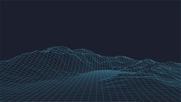 Αφηρημένο Διάνυσμα Wireframe Τοπίο Φόντο Φουτουριστικά Βουνά Εικονογράφηση Της Δεκαετίας — Διανυσματικό Αρχείο