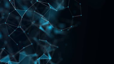 Mavi arka planda soyut kompozisyon. Bağlantı yapısı. Üçgenleri, noktaları ve çizgileri birleştiren bir arka plan. 3d oluşturma.