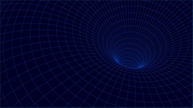 Mavi tünel arka planı. Tel çerçeve 3D yüzey tüneli. Soyut solucan deliği. Vektör İllüstrasyonu.