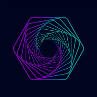 Vektör logosu. Geometrik şekil yanılsaması. Peuple ve yeşil perspektif altıgen. Vektör illüstrasyonu