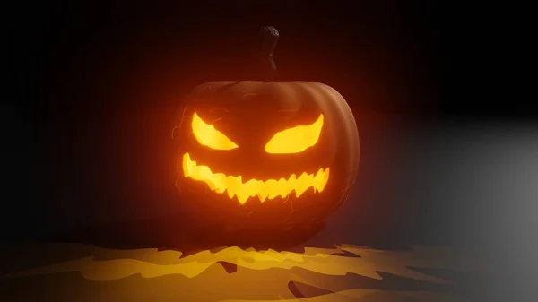 Lâmpada Abóbora Halloween Lanternas Assustadoras Jack Brilhando Fundo Escuro Abóbora — Fotografia de Stock