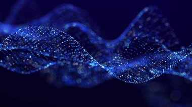 Parçacık dalgası. Gelecekçi nokta dalgası. Dinamik dalgalı soyut bir arkaplan. 3d oluşturma