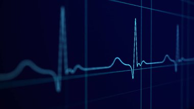 Karanlık bir arkaplanda kardiyogram ya da nabız. Kalp kardiyogram elektrokardiyogramı atar. 3d oluşturma